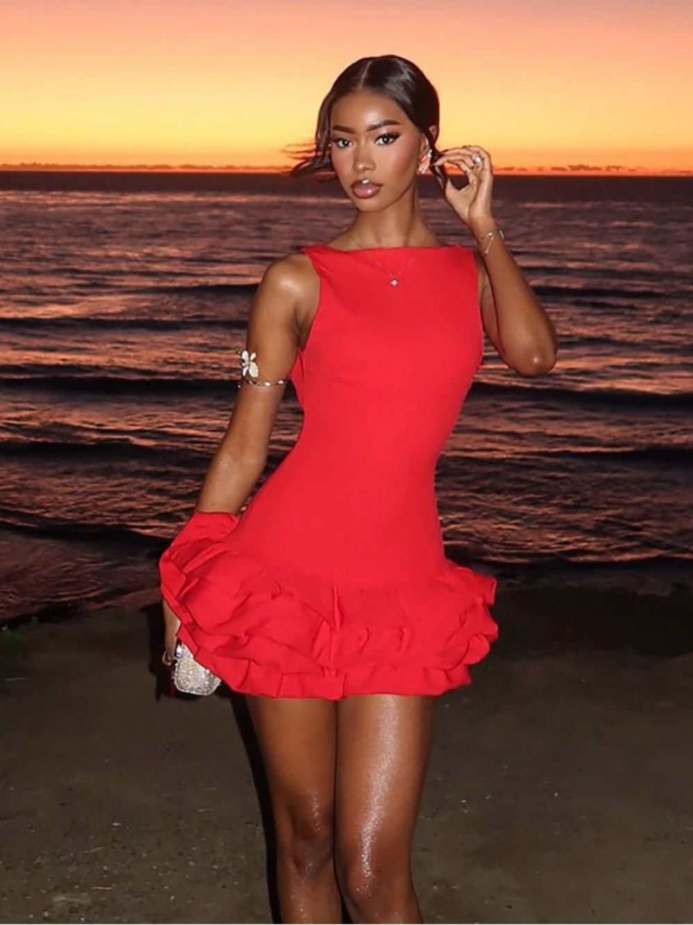 Fashion Nova Stop and Stare Red Ruffled Dress